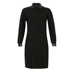 Barbara Bui Pleated Dress with Leather Collar Black Size FR 36/ US 4